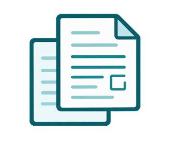 Icon of two stacked documents with lines representing text on a white background.