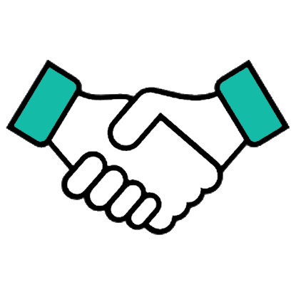 Icon of two hands shaking representing partnership or agreement.