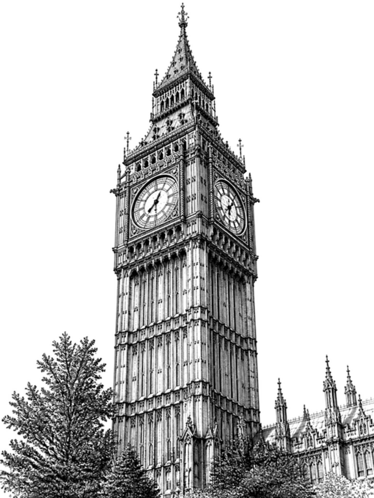 Engraved illustration of a Gothic clock tower