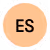Circular badge with peach background and black letters 'ES' centered.