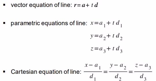 Determine vector, parametric and Cartesian equations of straight line