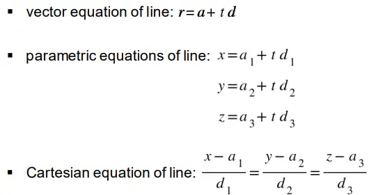 Determine vector, parametric and Cartesian equations of straight line