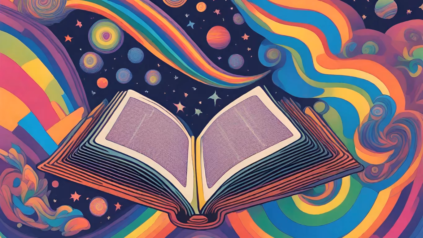 book with colourful background