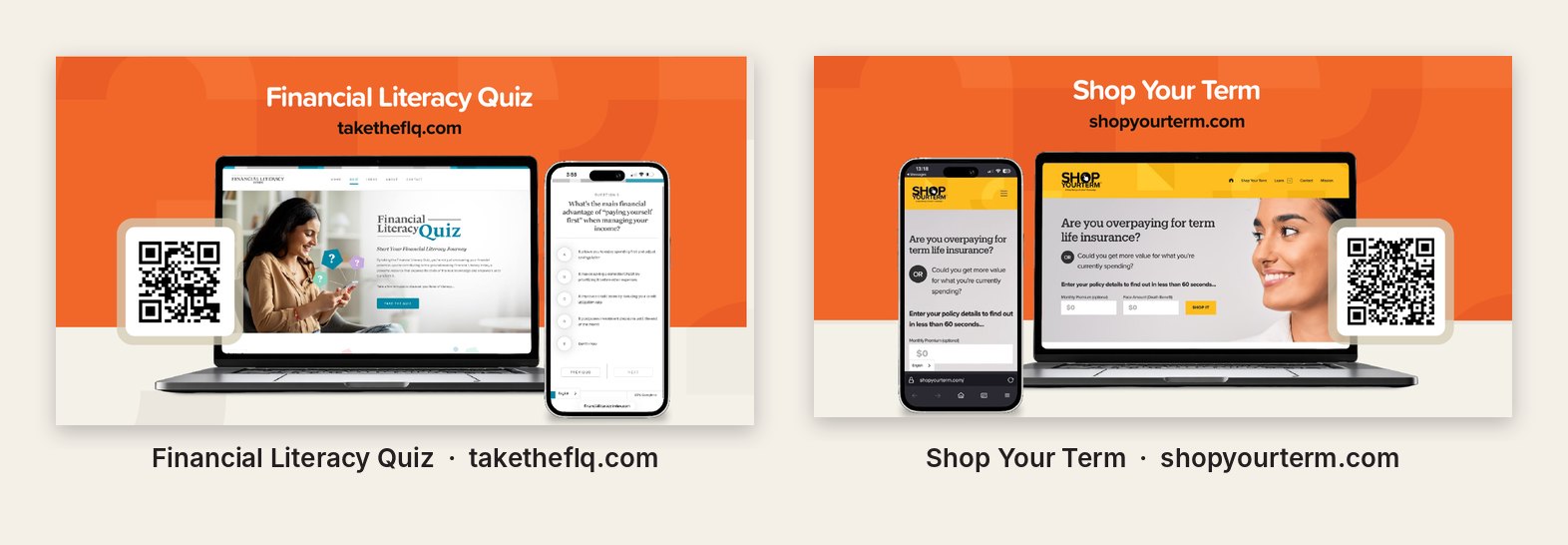 El cuestionario de educación financiera de taketheflq.com y «Shop Your Term» de shopyourterm.com, tal y como aparecen en el libro.