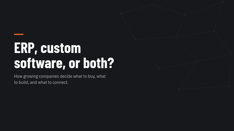 Thumbnail reading "ERP, custom software, or both?" on Iron Forge's charcoal background