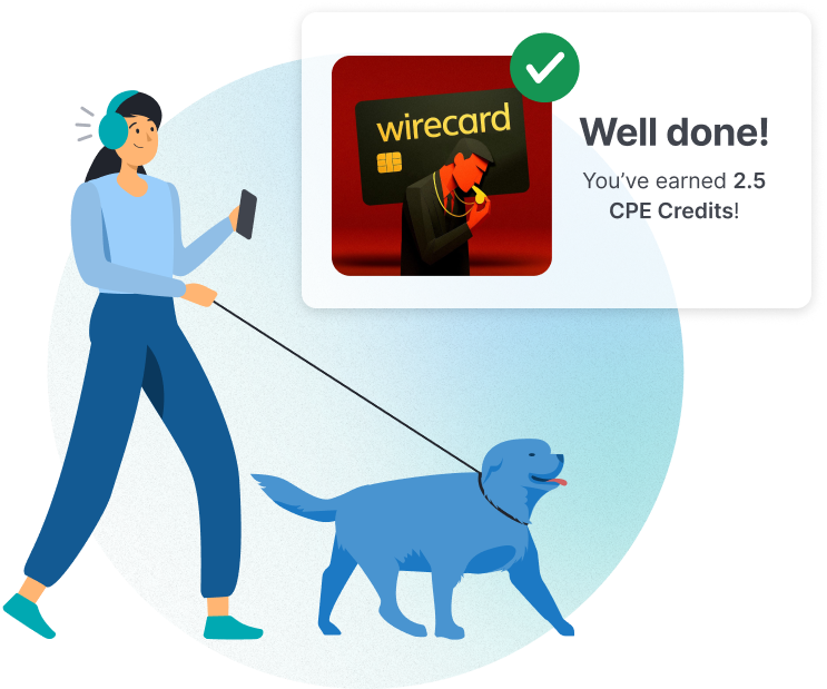 A person walking their dog listening to a podcast episode and getting credit for online learning