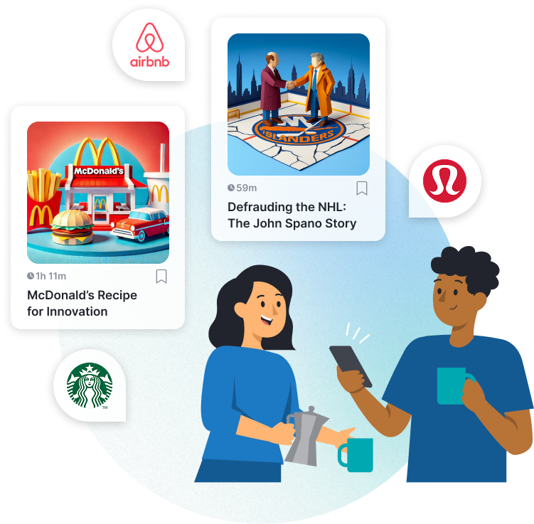 Co-workers discussing different podcast episodes they have listened to