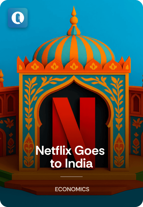 Episode cover image for "Netflix Goes to India" featuring a Netflix logo inside a temple.