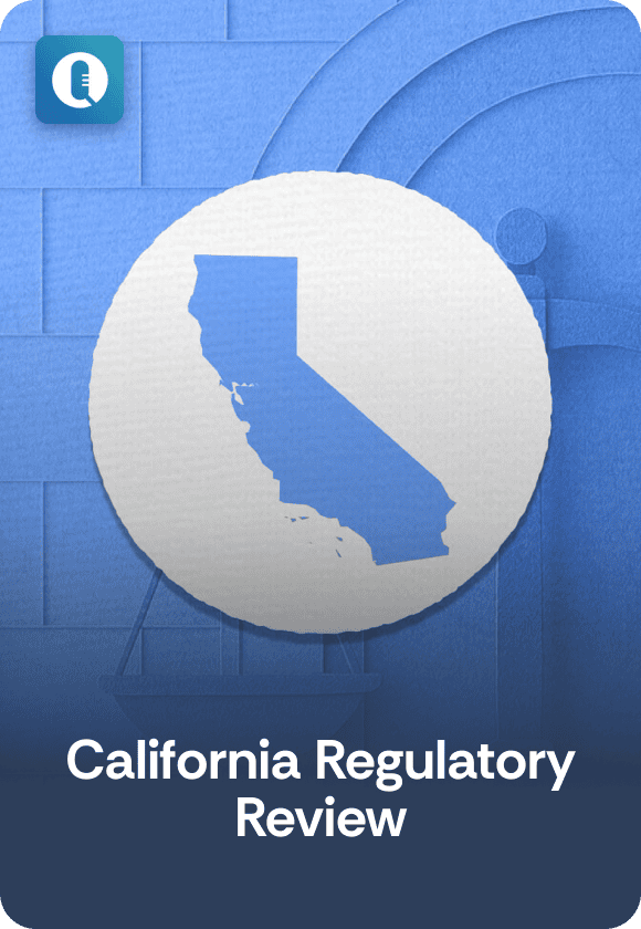 Episode cover image for "California Regulatory Review" featuring an outline of California state.