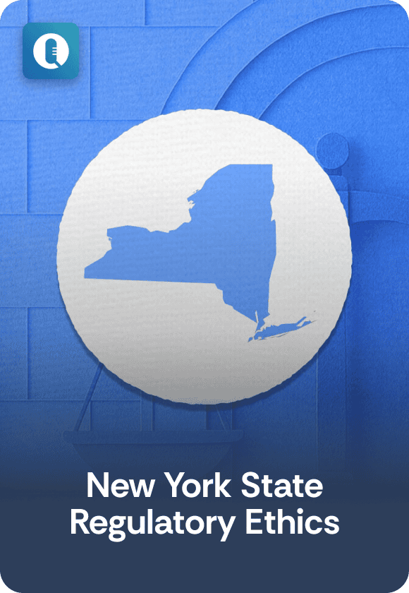 Episode cover image for "New York State Regulatory Review" featuring an outline of New York state.