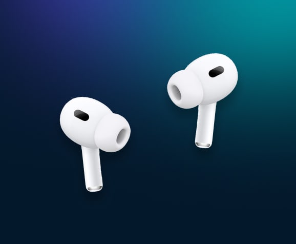 Two airpods on a gradient background.