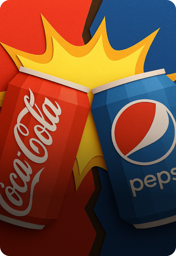 Episode cover image for "The Cola Wars" featuring a Coke and Pepsi can fighting.