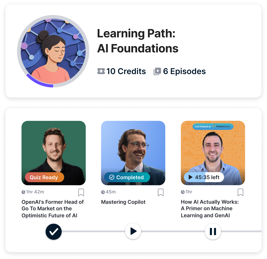 Learning Path card for "A.I. Foundations" above three Learning Path episode cards.