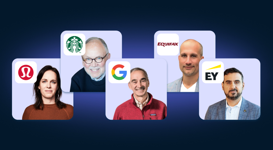 Floating cards featuring LumiQ expert guests from lululemon, Starbucks, and Google.