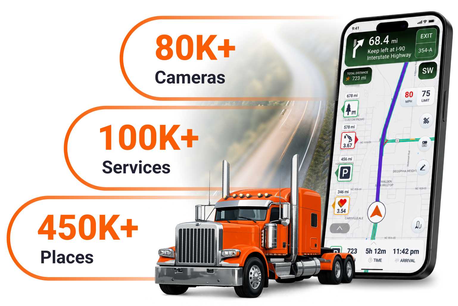Trucker Guide navigation app with truck services, parking places and traffic cameras