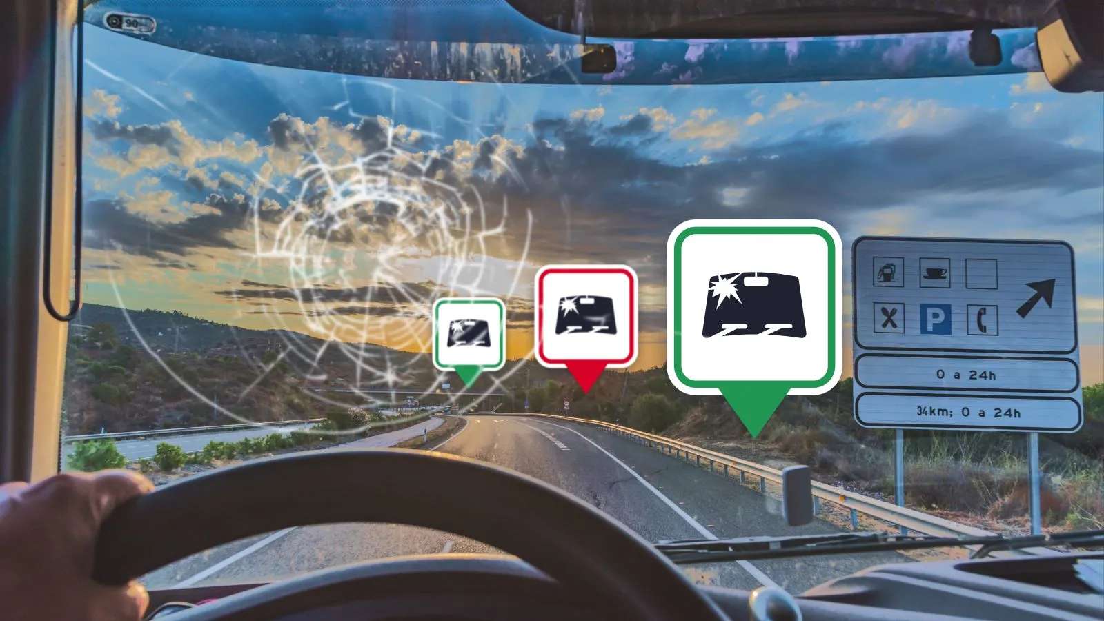 Trucker Guide app showing nearby windshield repair services for truck drivers.