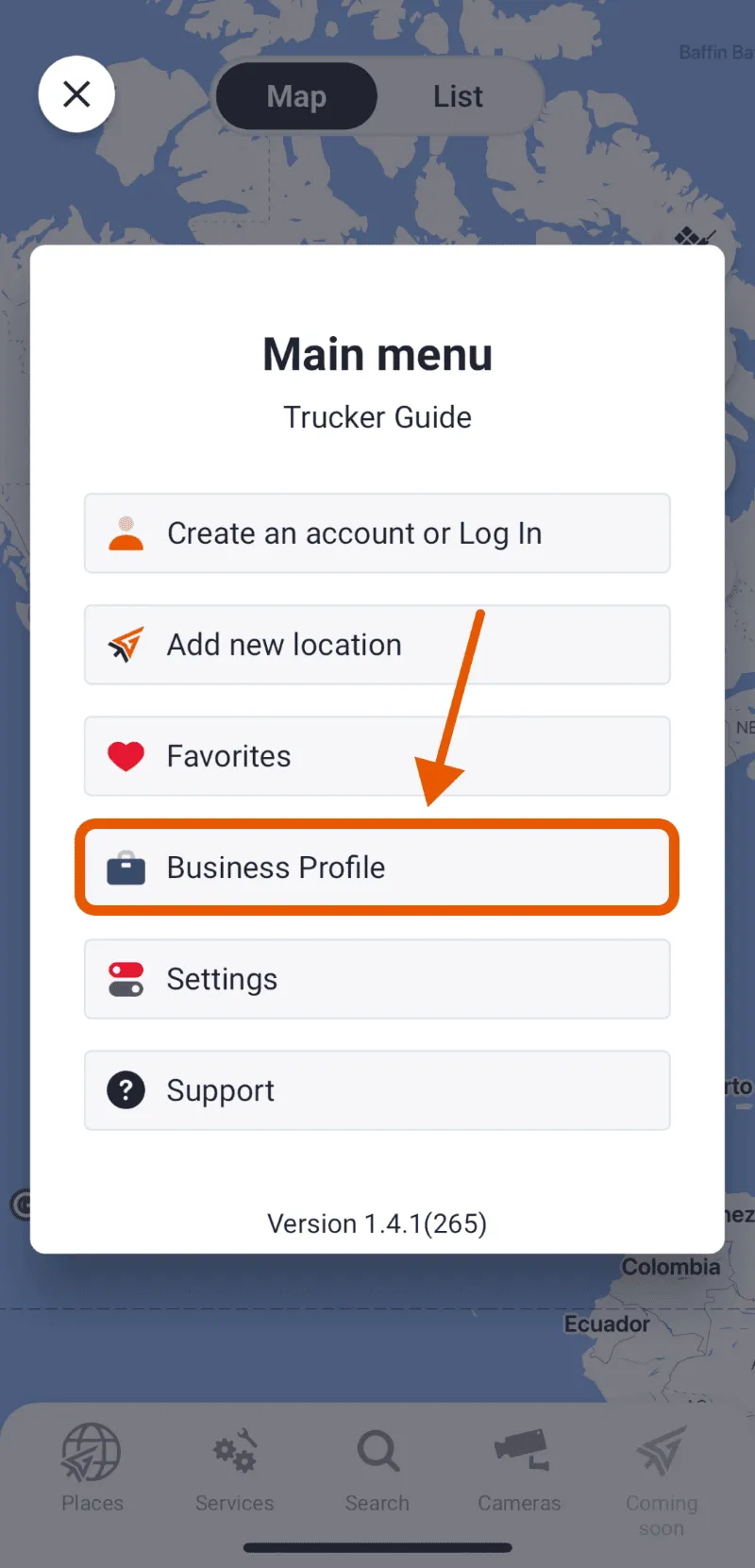 Trucker Guide settings showing geo-notifications and live fuel price display options for truck stops and diesel stations.