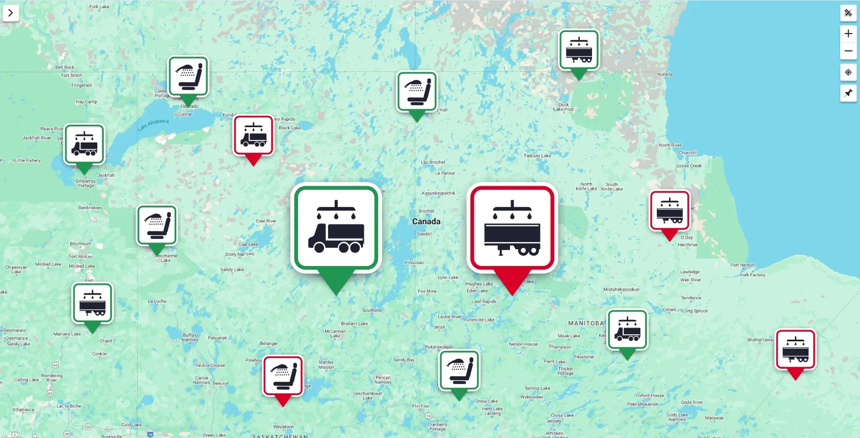 Map of Canada highlighting truck wash locations from the Yukon to Toronto, representing a nationwide locator that helps truckers save time and stay on schedule.