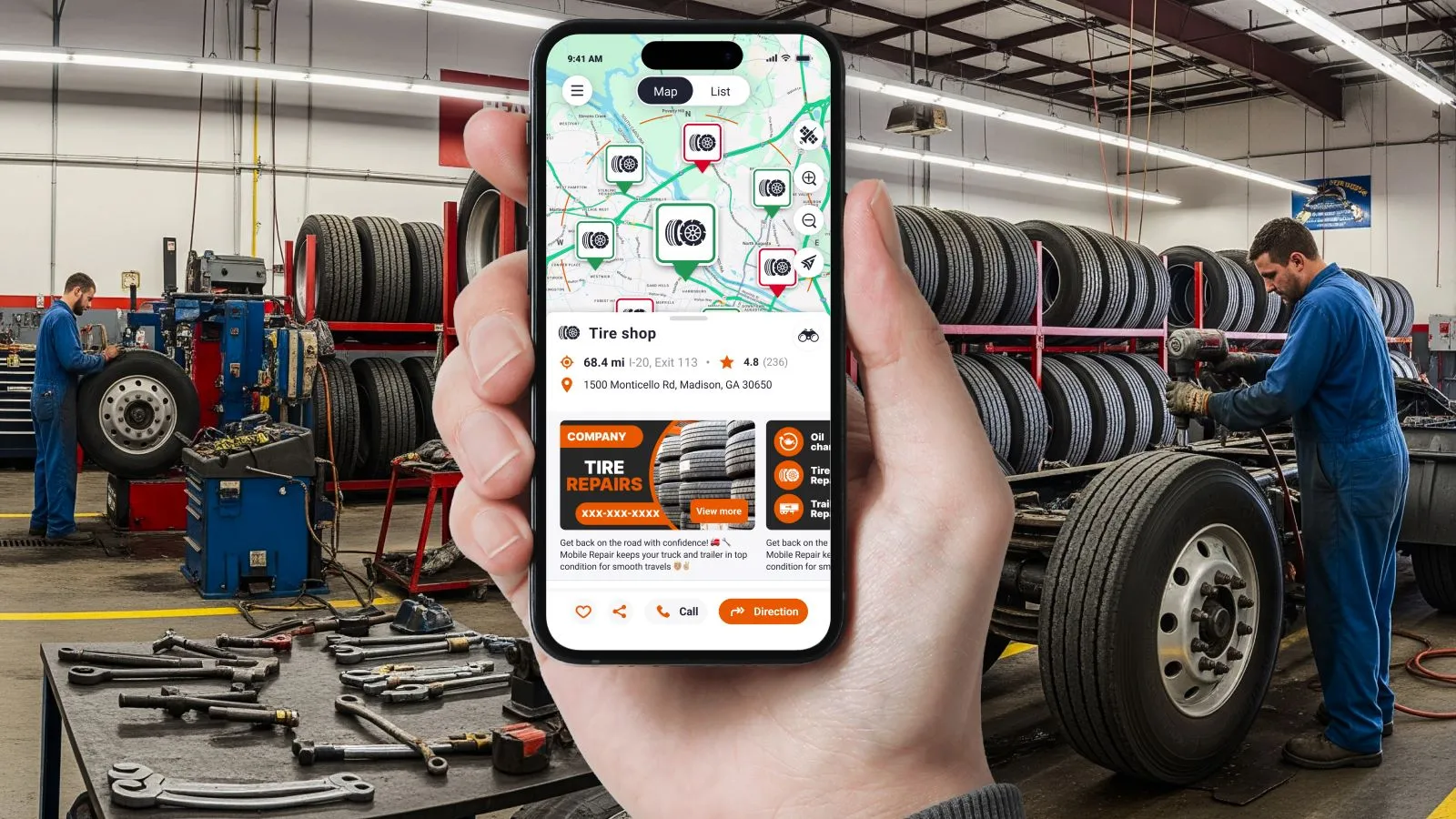 Trucker Guide helps tire shops increase visibility among active drivers by promoting their listings in the app.