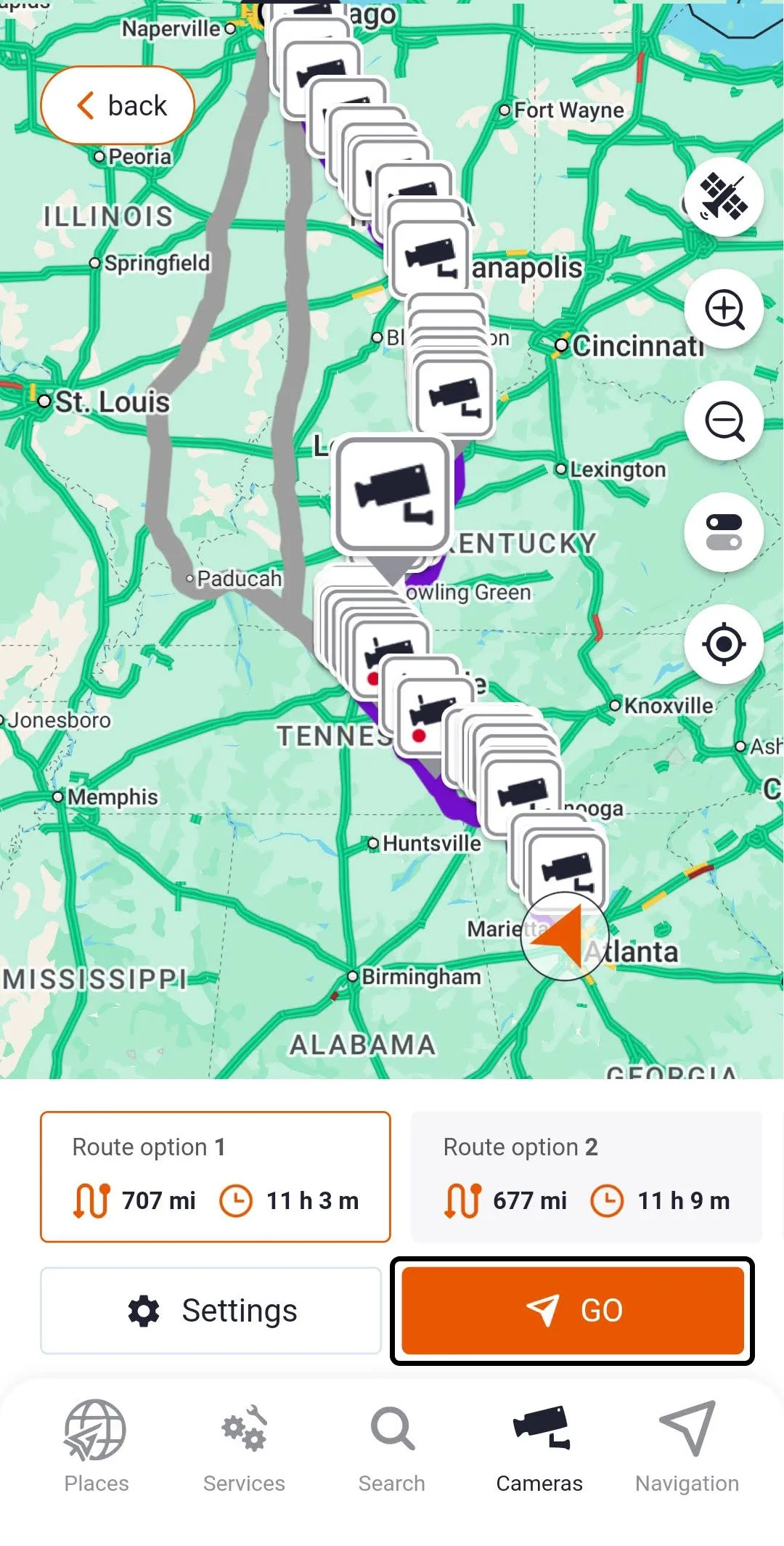 Trucker Guide navigation combining live traffic and weather updates before drivers tap “GO” to start their route.