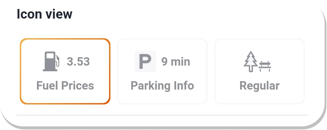 Trucker Guide navigation bar showing options to toggle diesel prices, and parking availability.