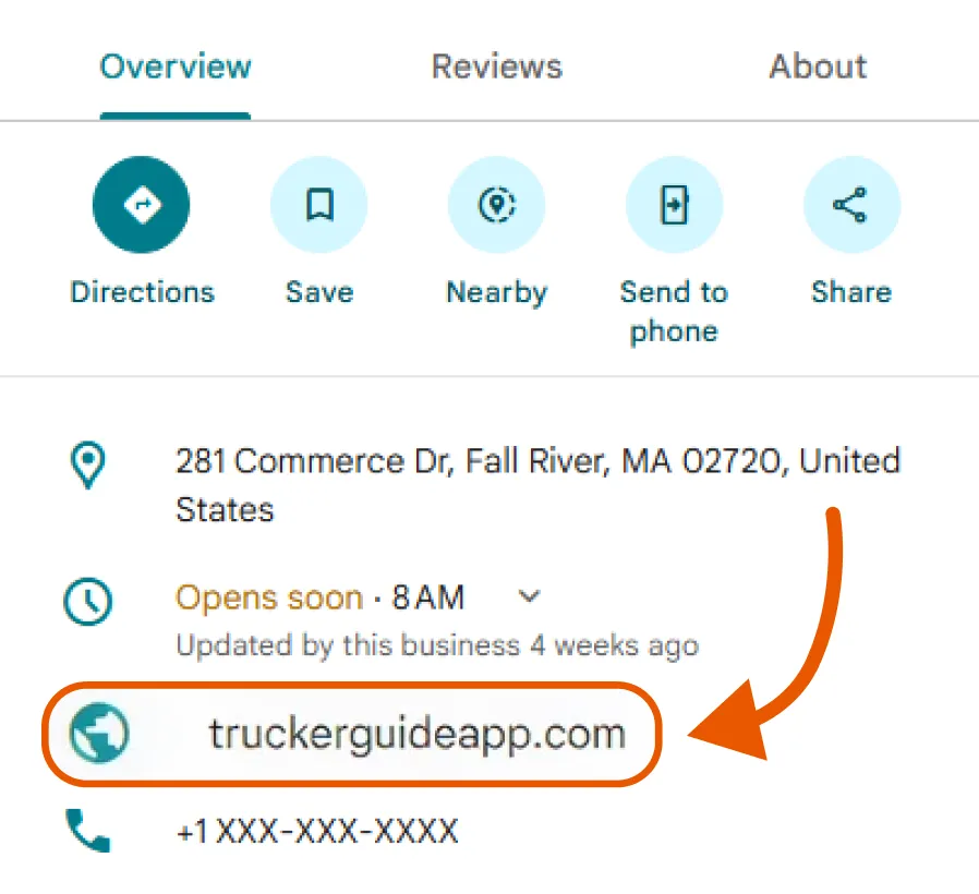 Google Maps card displaying the Trucker Guide website address.
