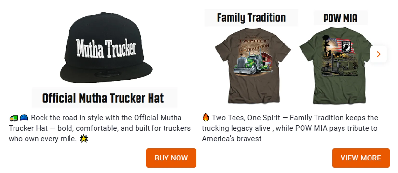 Trucker Guide company card showcasing trucking-related products for drivers to browse before making a stop.
