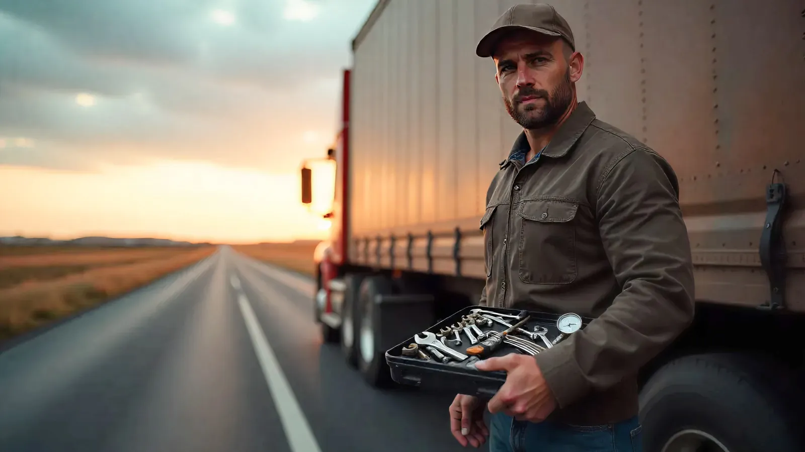 Truck driver beside a semi-truck, illustrating the heavy-duty tools needed for truck drivers.