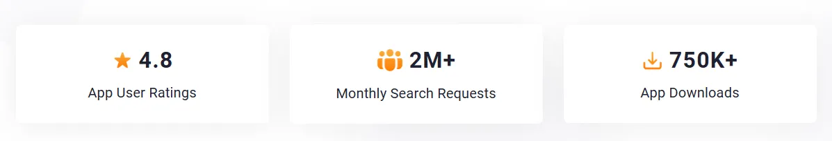 Trucker Guide showcases a 4.8 rating, 2M+ monthly searches, and 750K+ app downloads with icons.