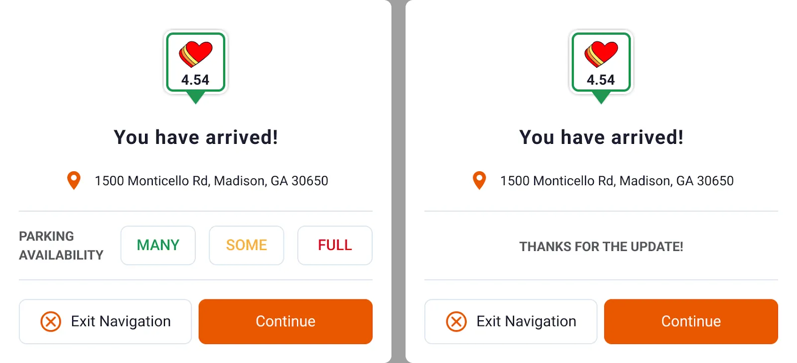 Trucker Guide showing a panel for submitting a truck stop’s parking status
