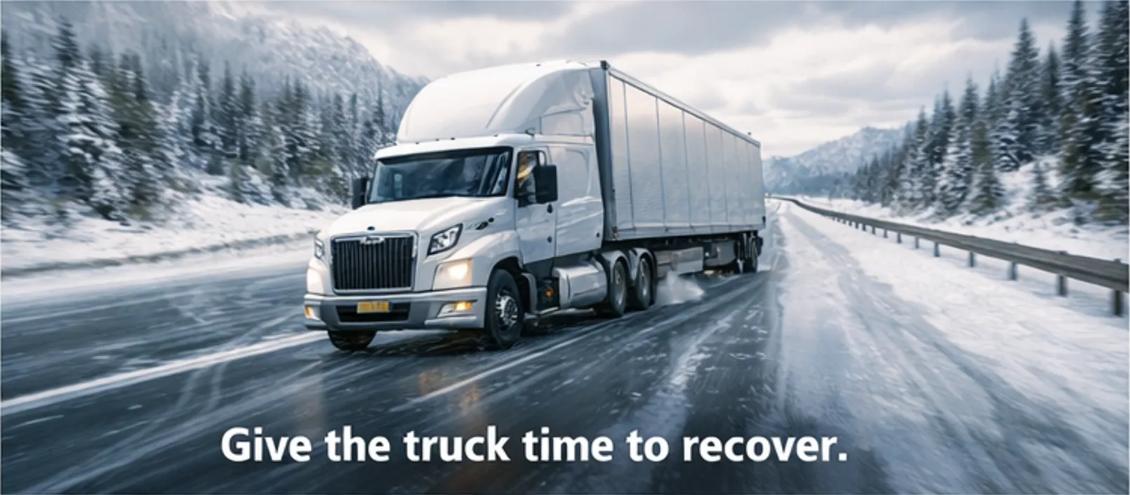 Semi-truck on the highway recovering control.
