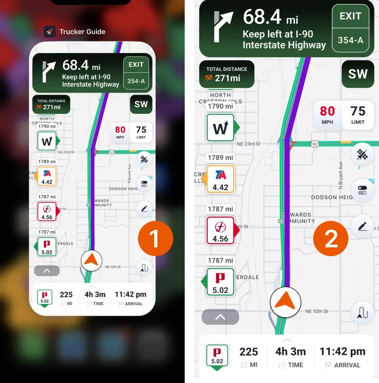 Trucker Guide showing offline navigation without an internet connection