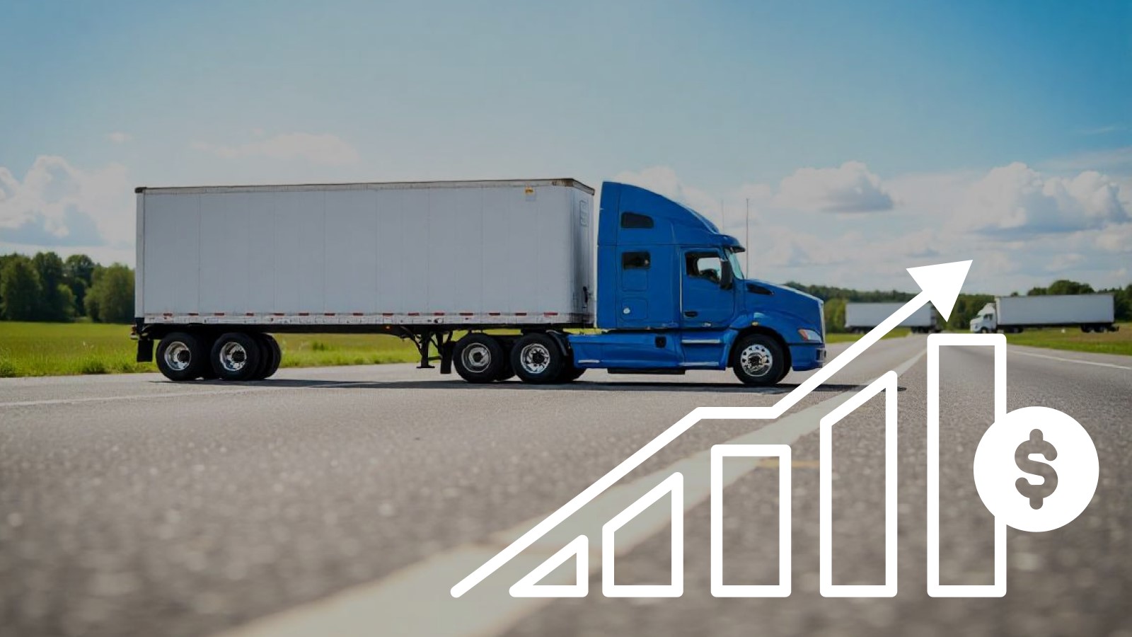 Semi-truck with rising financial graph representing freight factoring for trucking companies