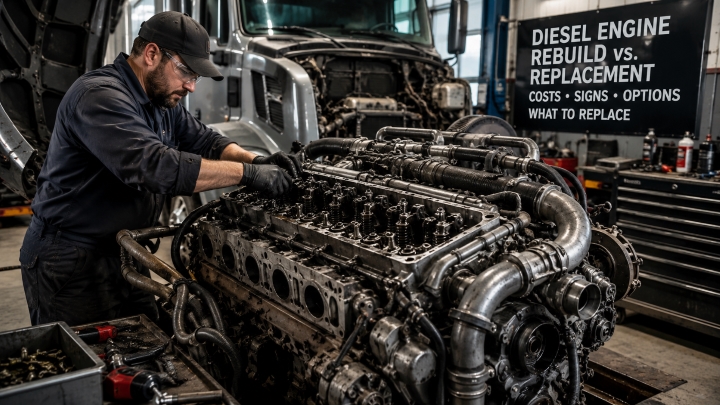 Diesel engine rebuild vs replacement in a heavy-duty truck repair shop