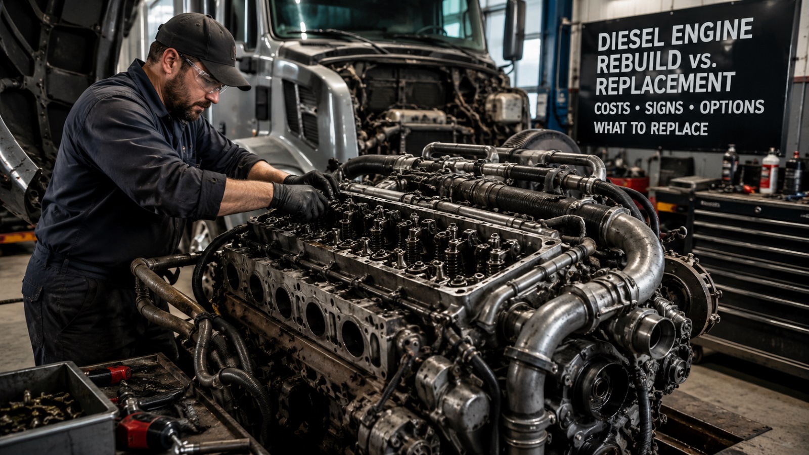Diesel engine rebuild vs replacement in a heavy-duty truck repair shop