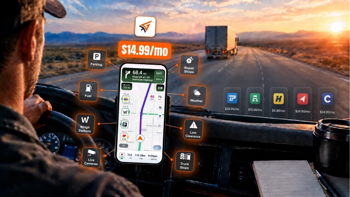 Trucker Guide app compared with other budget truck navigation apps for owner-operators. 