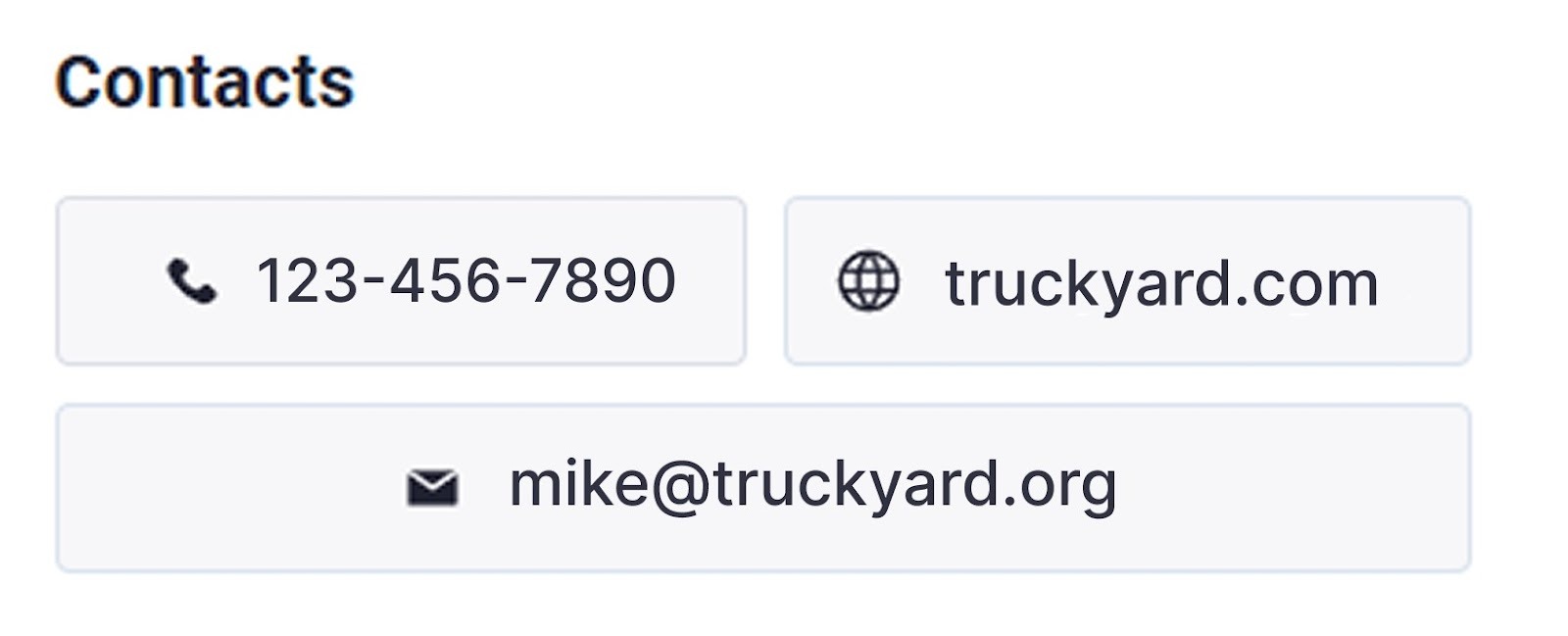 Business listing displaying phone, email, and website contact information for easy access.