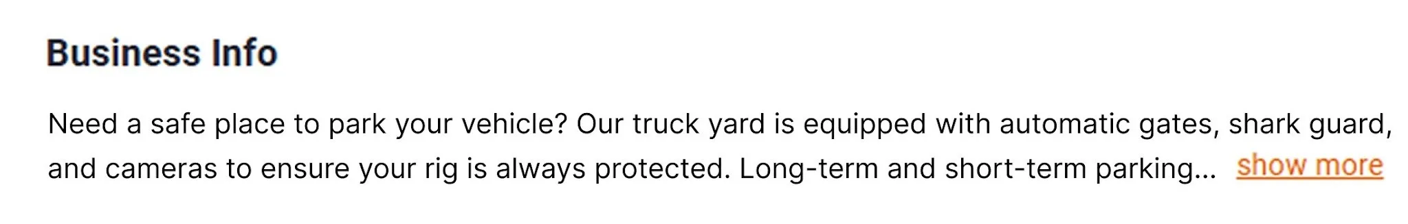 Trucker Guide listing displaying key business information.