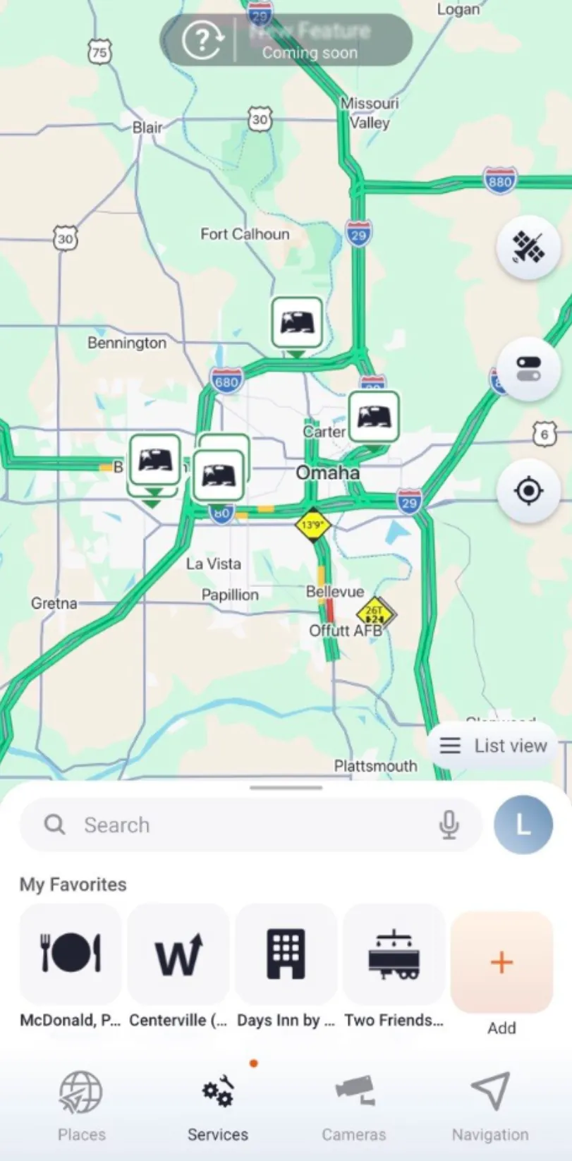 Trucker Guide map displays the available locations in the selected area.