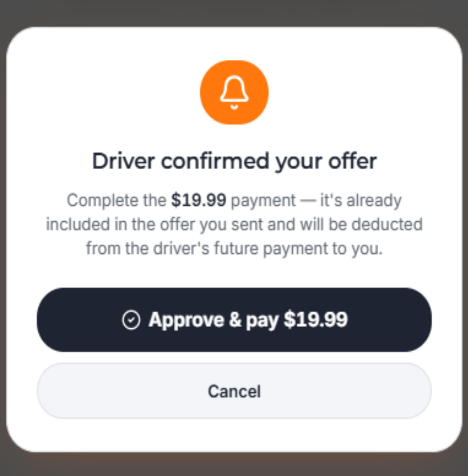 Trucker Guide vendor payment page showing the $19.99 Road Assistance service fee.