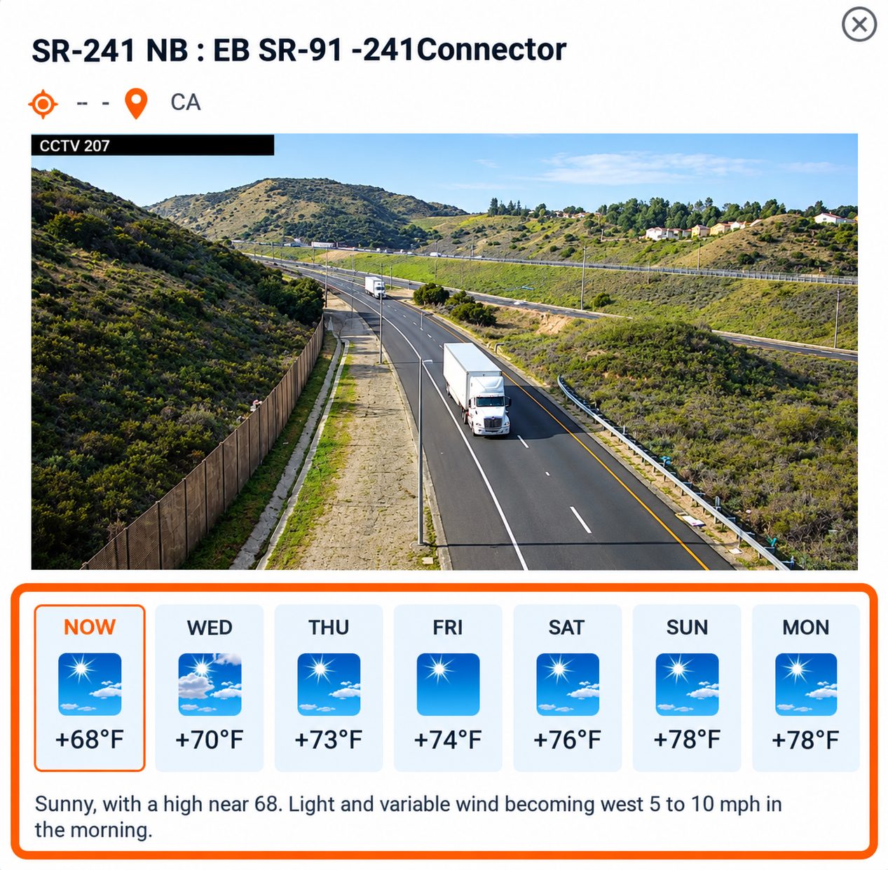 Trucker Guide traffic camera screen with live road conditions, weather, and highway visibility