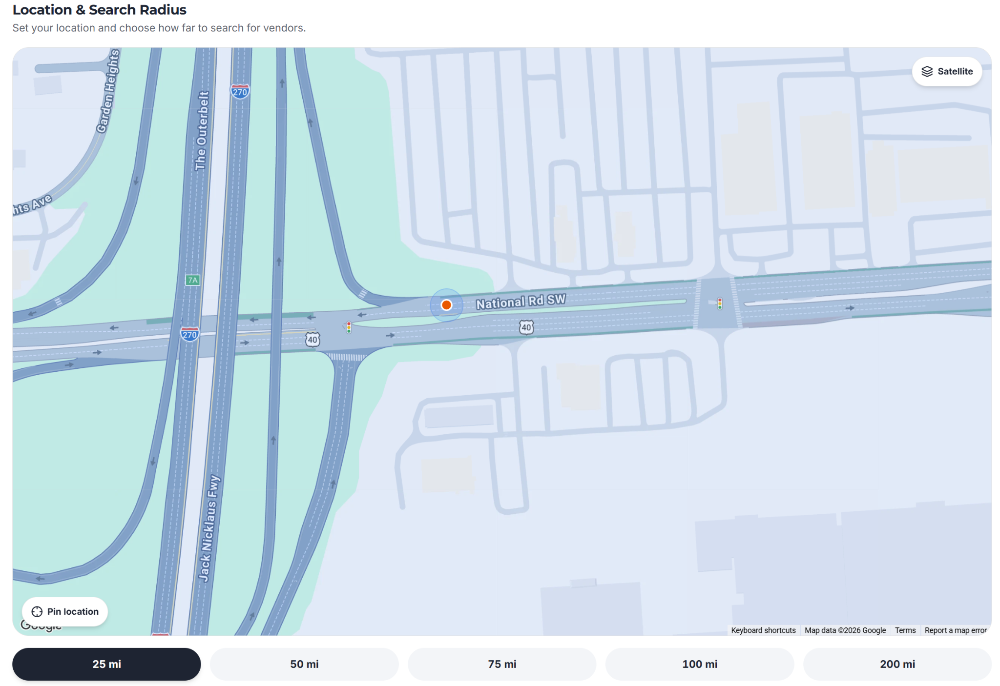 Trucker Guide map with the “Pin the location” option for setting a driver’s location.