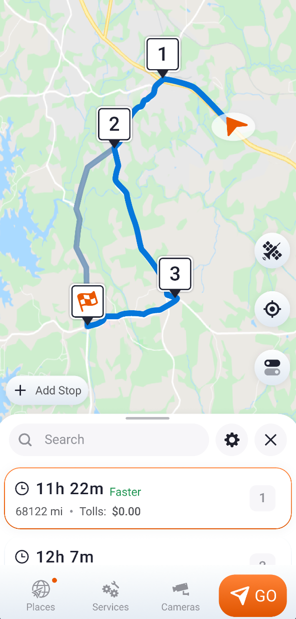 Trucker Guide app showing a planned route preview before starting navigation