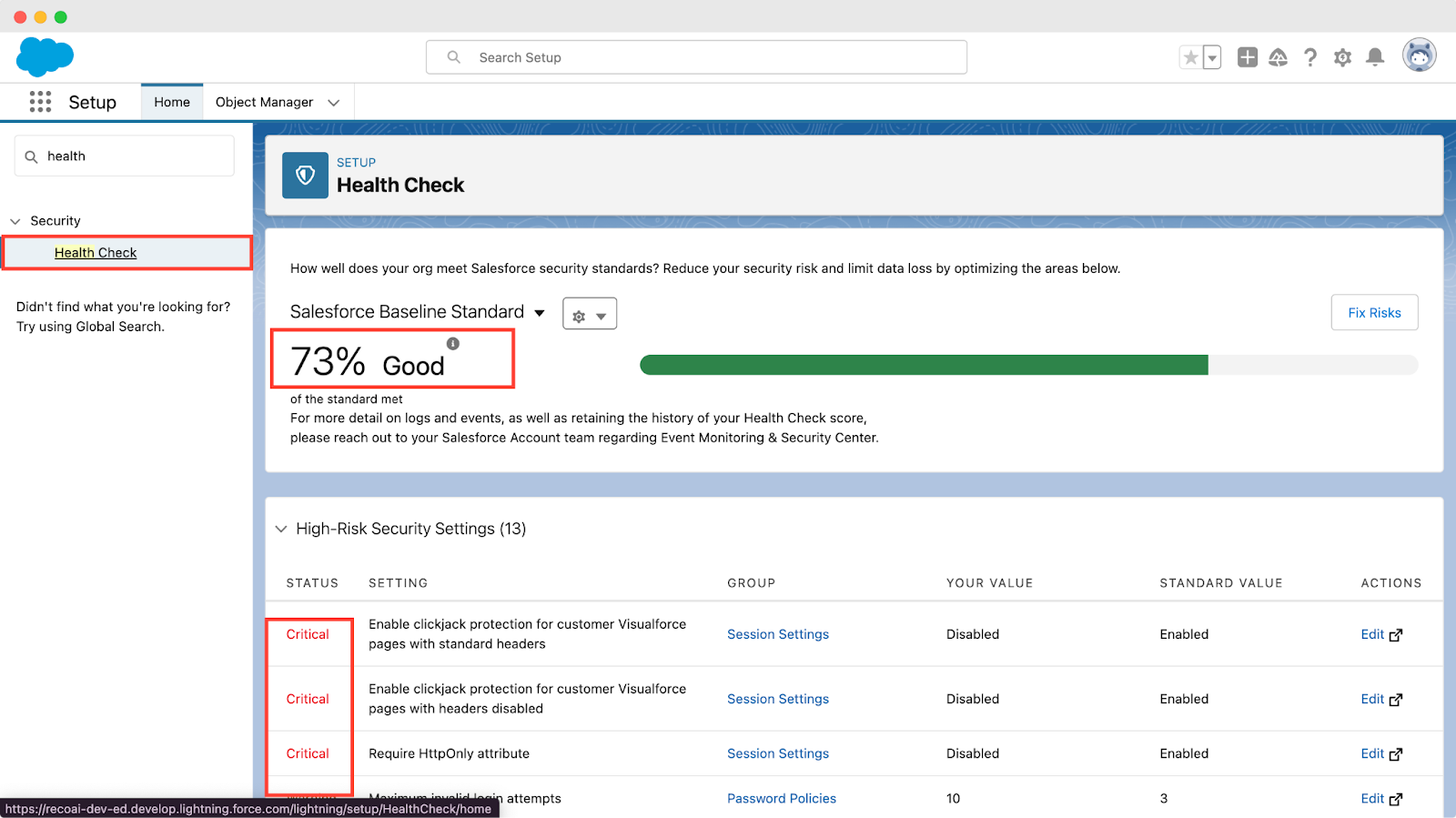 How to run a health check in a Salesforce org