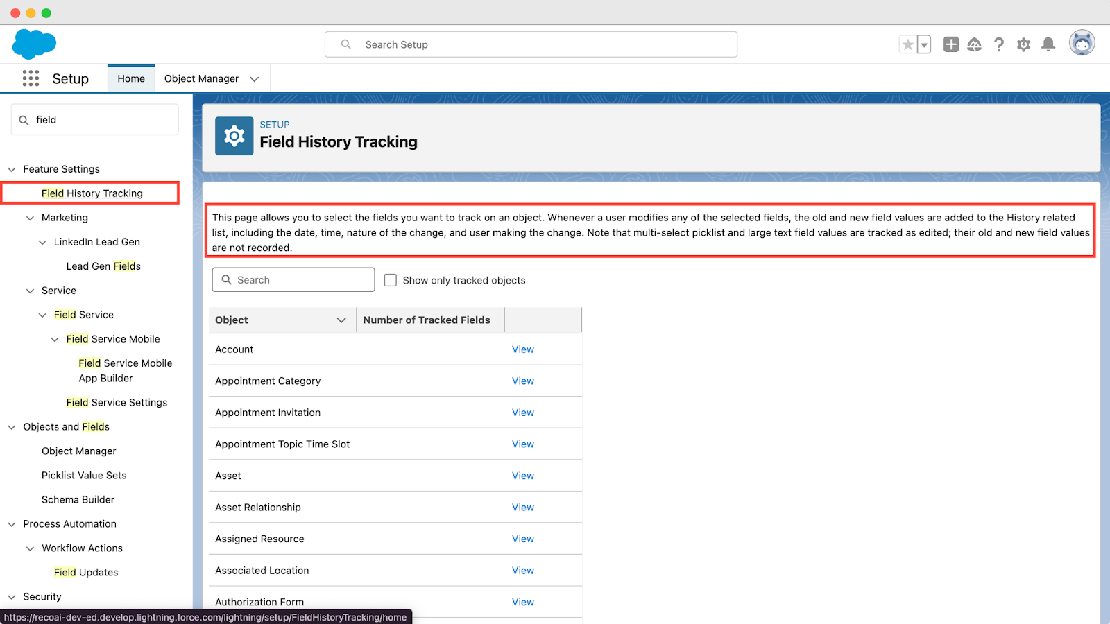 How to set field/account history tracking in Salesforce