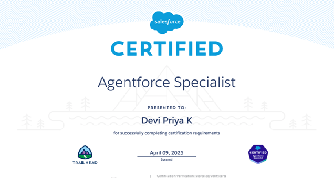 Sample image of Salesforce Agentforce Specialist certification.