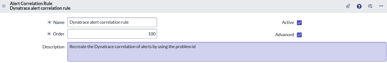 Alert Correlation Rule setup screen in the ServiceNow AIOps platform.