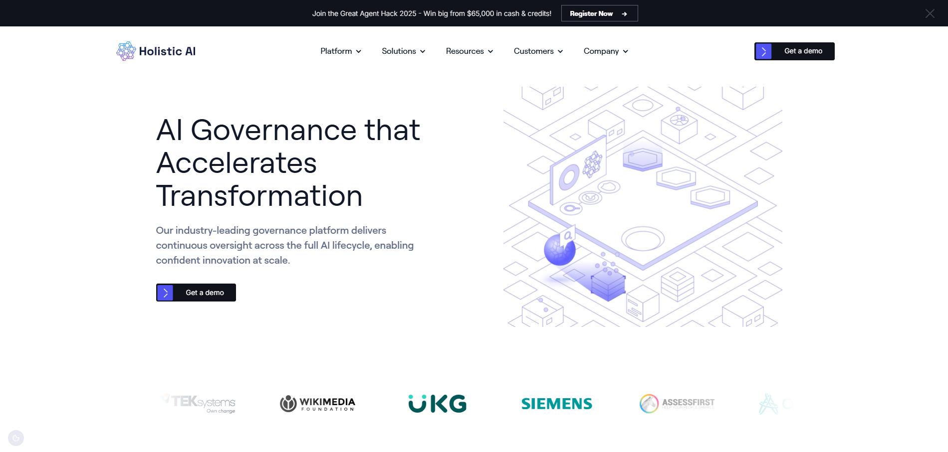 Holistic AI website hero showing ‘AI Governance that Accelerates Transformation’
