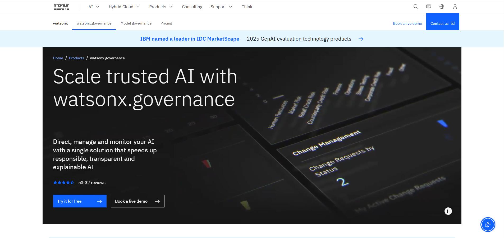 IBM watsonx.governance page