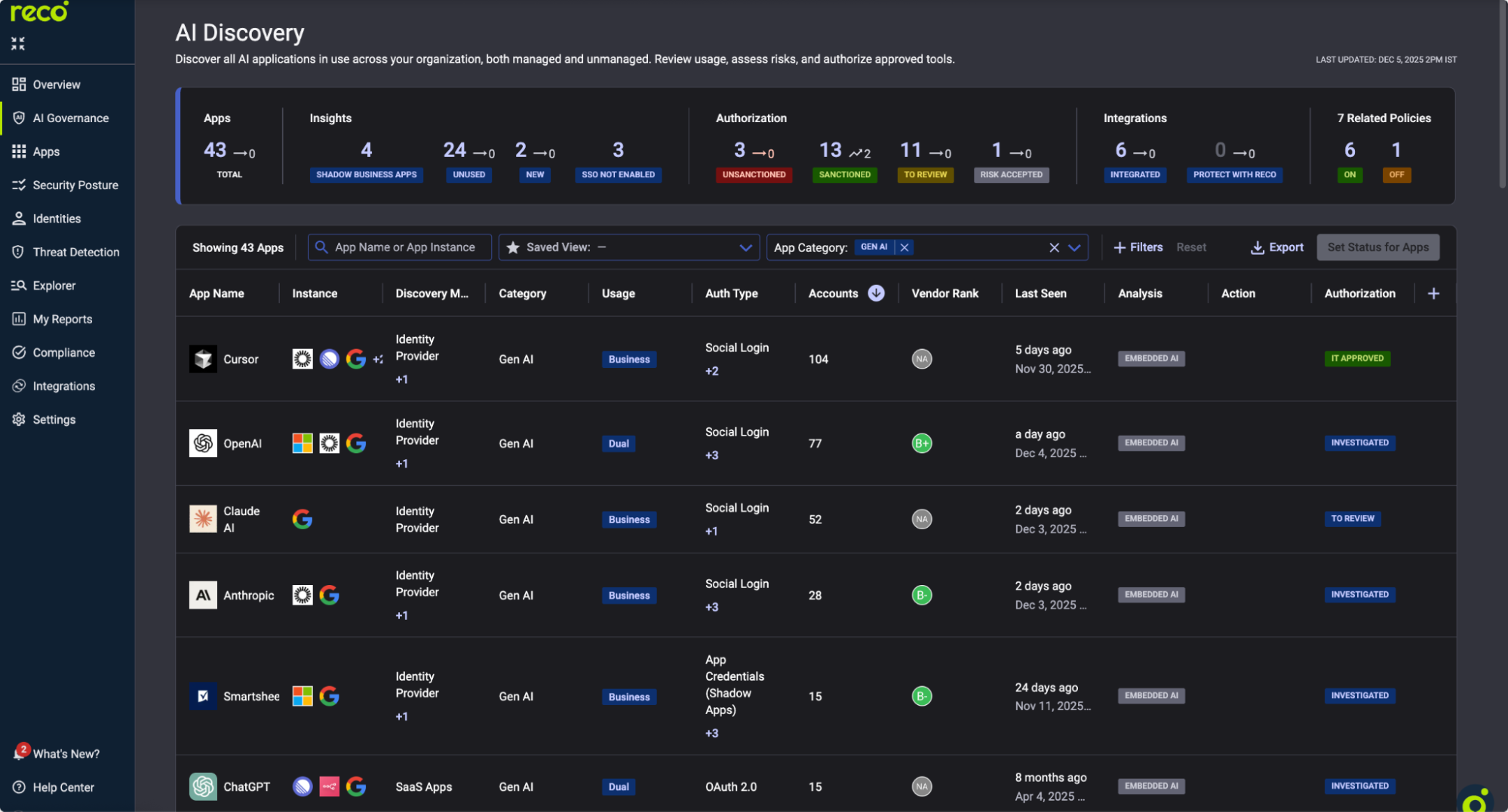 Navigate to AI Governance → AI Discovery